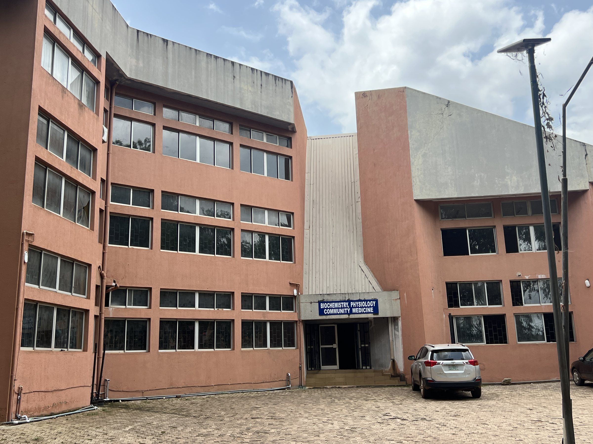 The four-storey building that houses the departments of Biochemistry, Physiology and Community Medicine.