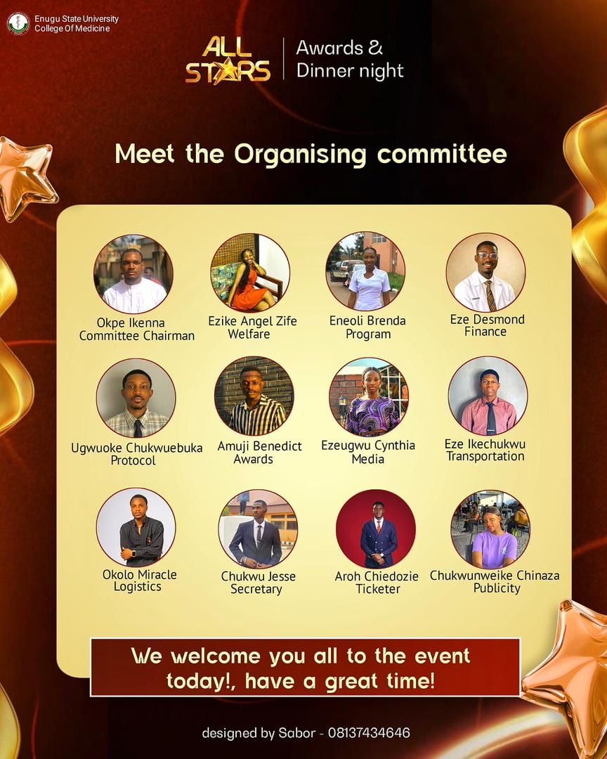 Poster introducing the twelve members of the All Stars Awards and Dinner Night organising committee.